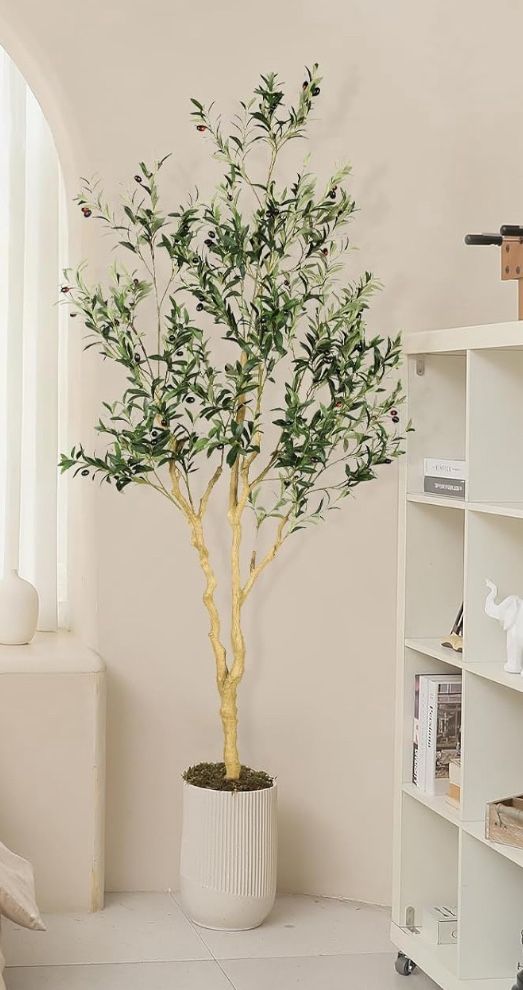 Realead Faux Olive Tree 7ft - Realistic Tall Silk Olive Trees Artificial Indoor Decor - Large Potted Fake Olive Tree with Branches and Fruits - Artifi
