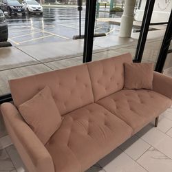 Blush Velvet Futon Couch 