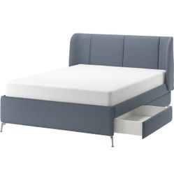 TUFJORD Upholstered Storage Bed Frame,Gunnared Blue,Queen