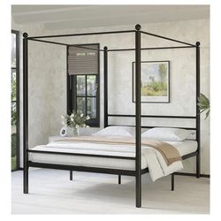 Queen Canopy Bed + Mattress
