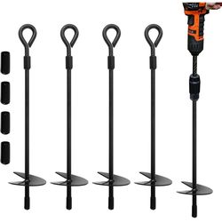 Heavy Duty Galvanized Trampoline Anchors Kit - 4 Pack Screw-in Ground Stakes, No Drill Needed, Rust-Proof for Outdoor Safety (Lawn, Grass, Dirt) ( ple