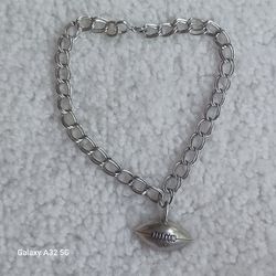 Vtg.Sterling Silver Double Links " Football" Charm Bracelet- 7 In.