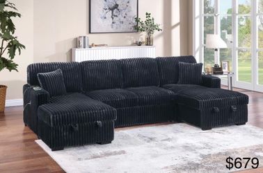 Corduroy sectional sleeper with storage