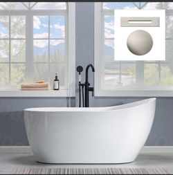 BTA1530,59" Acrylic Freestanding Bathtub Contemporary Soaking Tub with Brushed Nickel Overflow and Drain