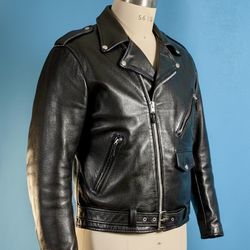 NM Vtg 70s Sears The Leather Shop Motorcycle Jacket Excelled USA 48 Tall Lenzip