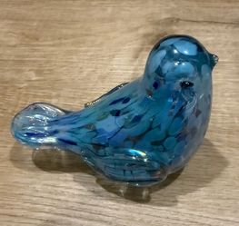 Blue Art Glass Bird Figurine