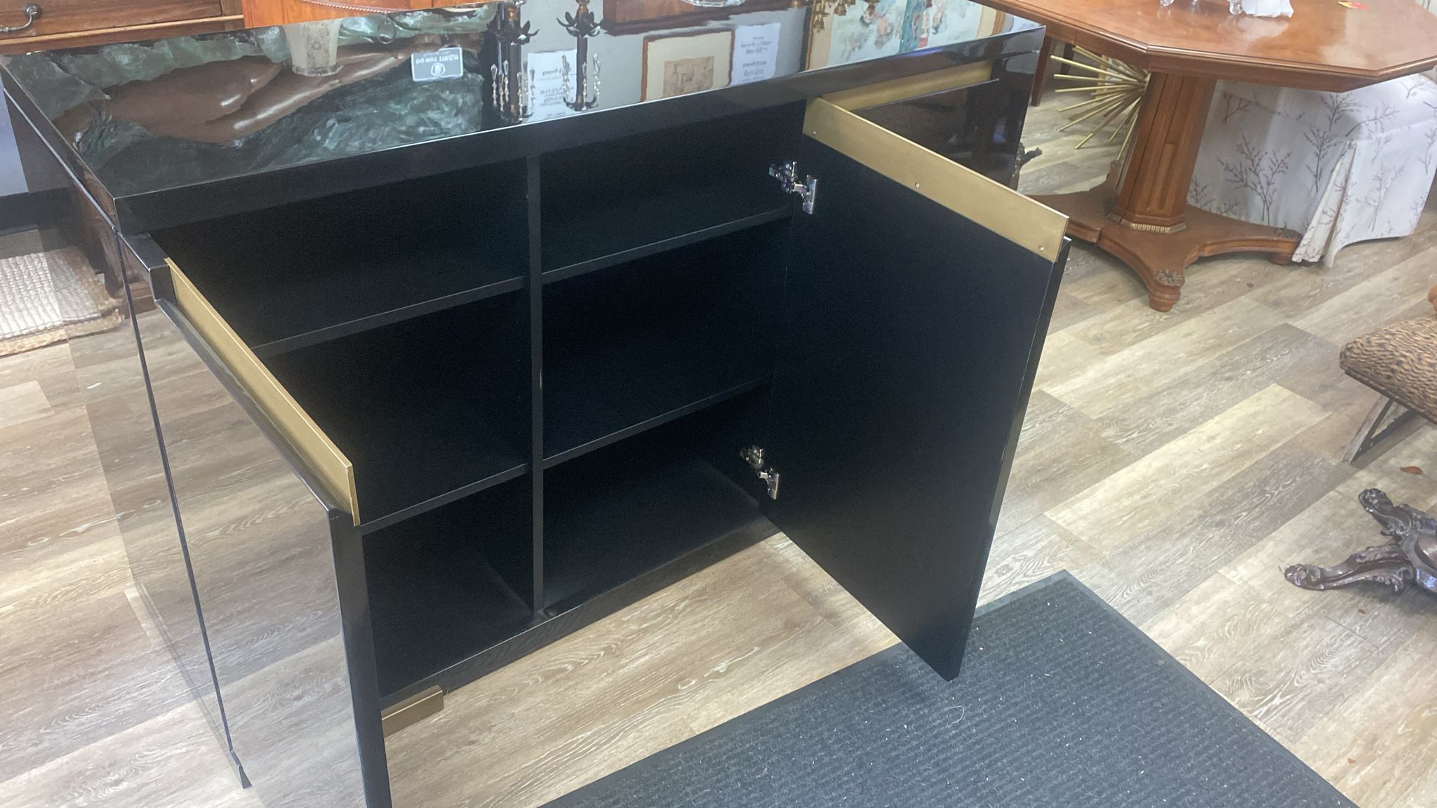 Large Black Lacquer Console Table With Drawers - Modern Glass Console - 46” x 19” - Excellent Condition - Originally: $3800