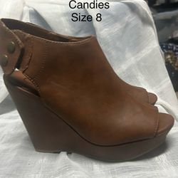 Candies Brand Brown Leather Wedges Sz 8