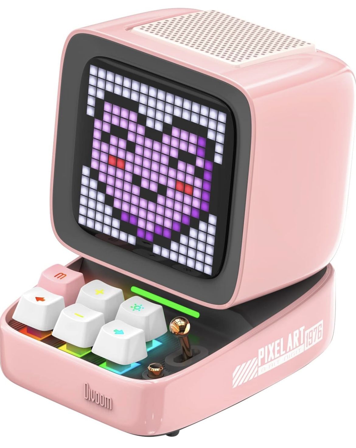 New In Box Divoom Ditoo Retro Pixel Art Game Bluetooth Speaker with 16X16 LED App Controlled Front Screen (Pink)