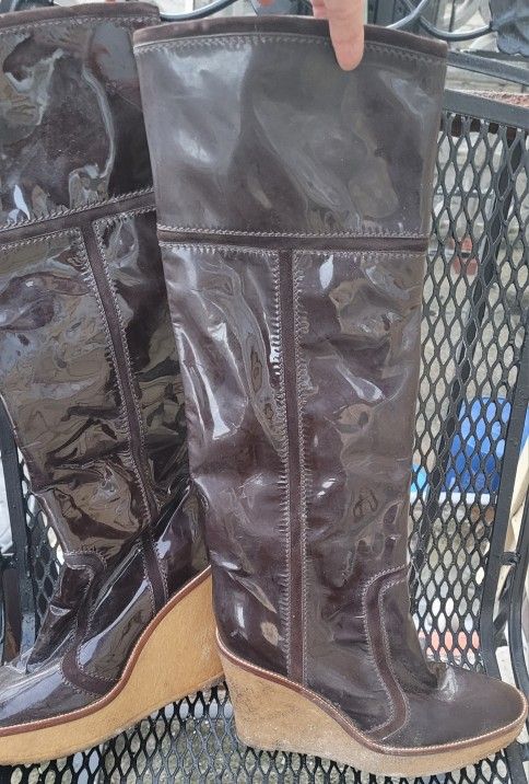 YSL Vintage FALL 04 Wedge Boots Chocolate Brown Size 40