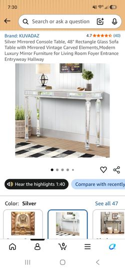 KUVADAZ Silver Mirrored Console Table 48"