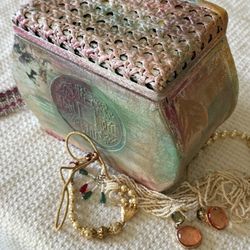 Hand-Painted Boho Trinket Box – Distressed Vintage | Chinoiserie Style | Eclectic Decor