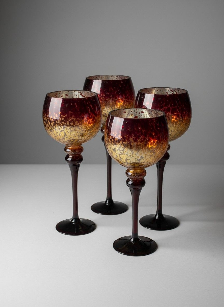 ✨ GORGEOUS Red & Gold Mercury Glass Candle Holders! Set of 4 Tall Stems! ✨