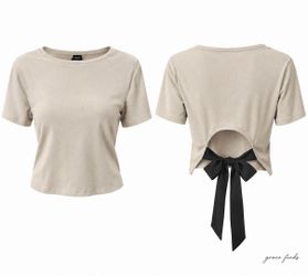 SHEIN Ribbed Crop Top with Back Bow