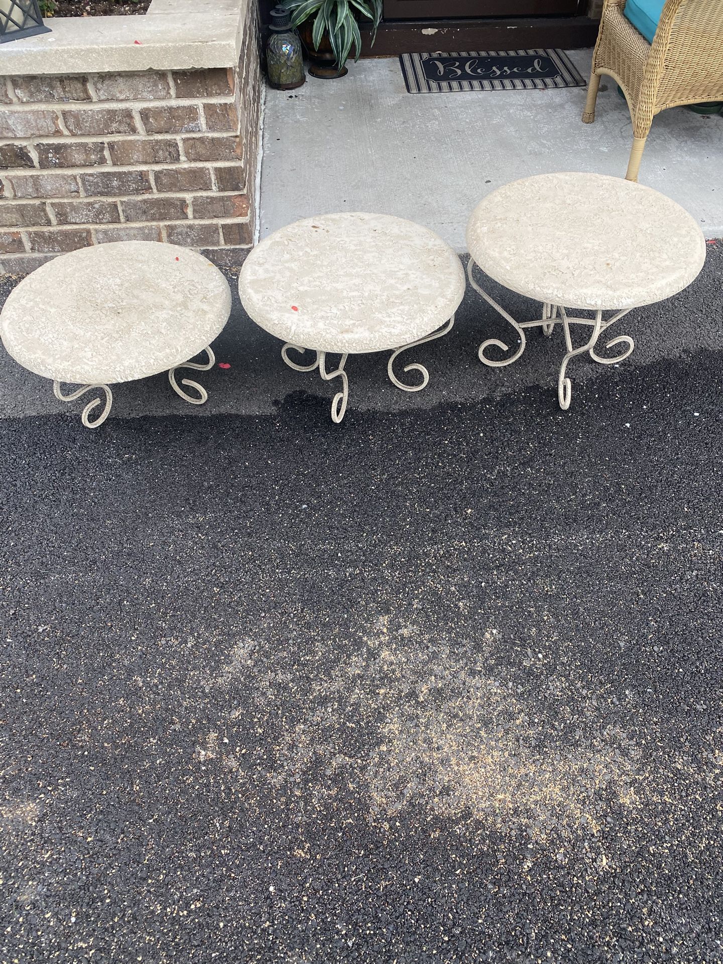 Set Of 3 Vintage Patio Plant Stand Tables