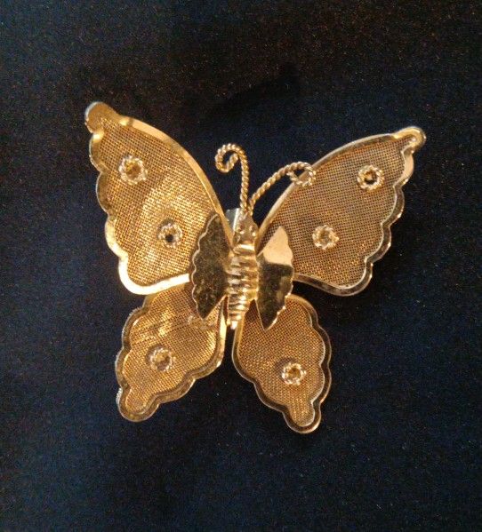Gold Color Mesh Butterfly Pin Back Brooch