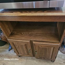 Wood TV/Microwave Cart with Cabinet and Shelf