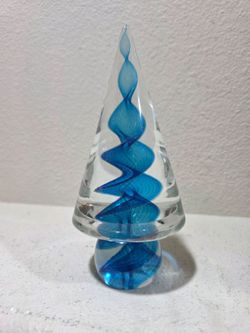 Murano Glass Blue Twist Christmas Tree 8”