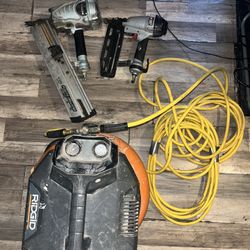 HITACHI nail gun & a Porter Cable nail gun & a RIDGID 6gal 150 air compressor 