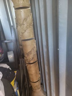 Large Decorative Column with Leaf Relief Detail, glass setting for shelves