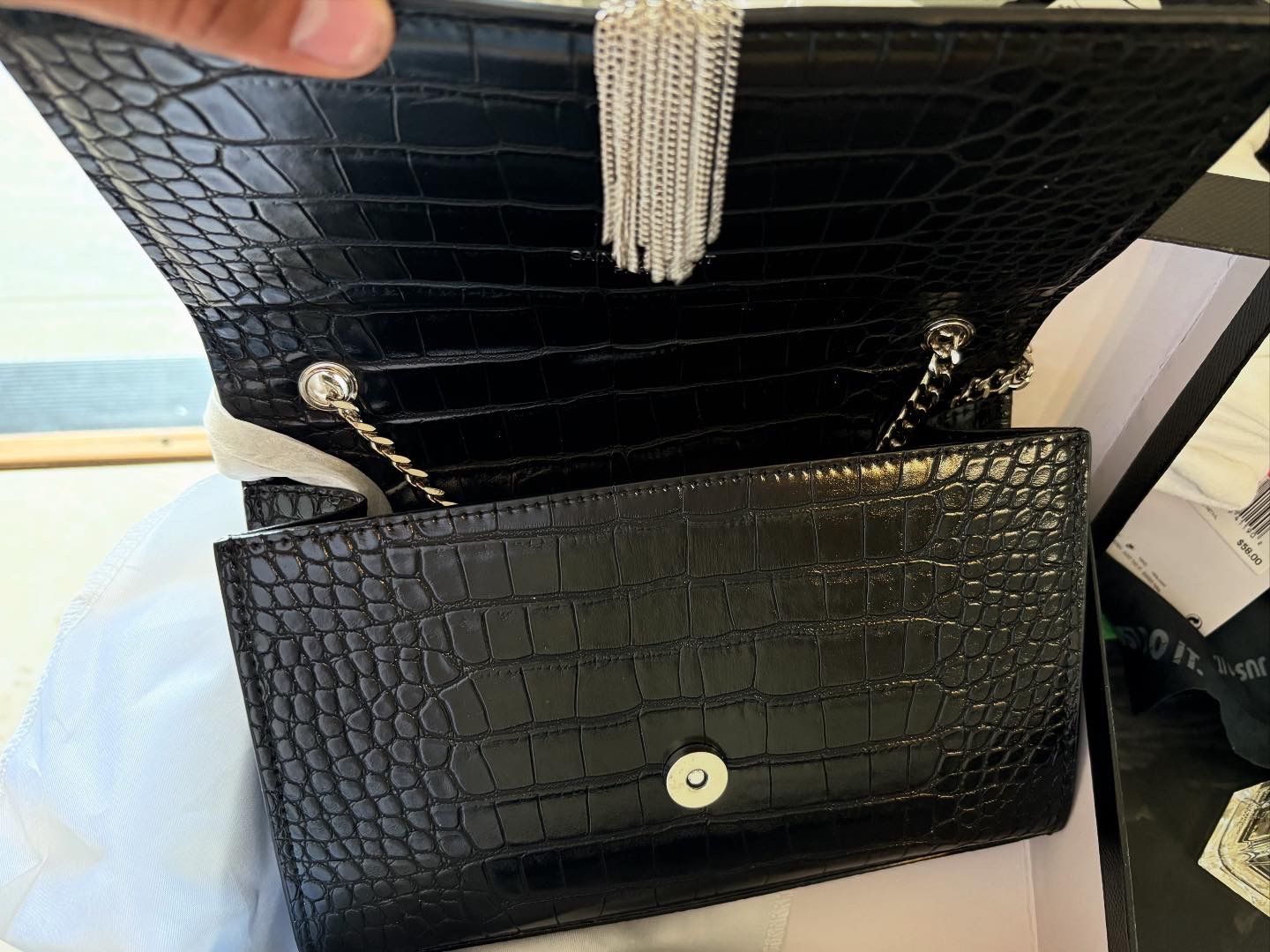 YSL Monogram Large Wallet on Chain in Grained Leather
