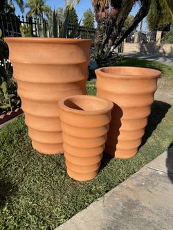 Tall Round Ribbed Planters-Large Ceramic Pots($415 set of 3)