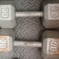 2 30 Pound CAP Barbell Cast Iron Hex Dumbbell Set

