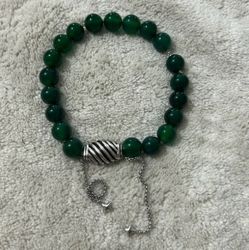Unisex 925 Silver Green Bead Bracelet For David Yurman