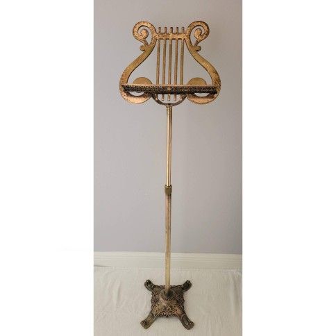 Vintage Adjustable Brass Book or Sheet Music Lyre Harp Footed Stand