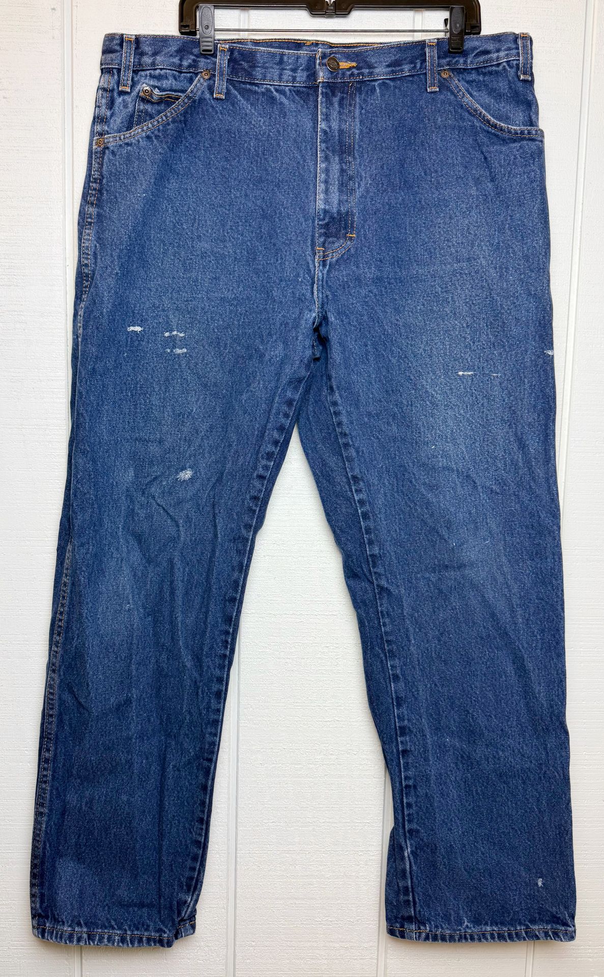 Dickies Mens Size 38x30 Regular Fit Straight Leg 5 Pocket Work Blue Jeans P13