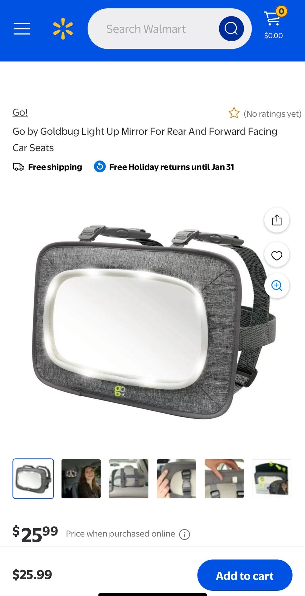 Go by Goldbug Light Up Mirror For Rear And Forward Facing Car Seats