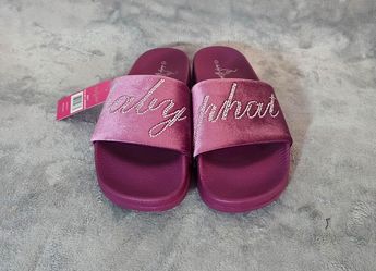 Baby Phat Rhinestone Script Logo Slide Sandals, Size: 7 Color: Lavender (Mauve)