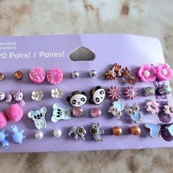 Claire’s Sensitive Solution Stud Earrings Flower Koala 20 Pairs Brand New