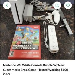 Nintendo Wii White Console Bundle W/ New Super Mario Bros. Game - Tested Working $100 OBO