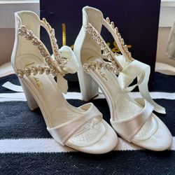 Lulus White Satin Rhinestone High Heels