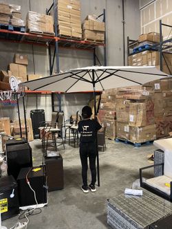 #0 Greesum Patio Umbrella, Outdoor Market Table Parasol with Push Button Tilt, Crank and 8 Sturdy Ribs for Garden, Lawn Backyard & Pool Gray