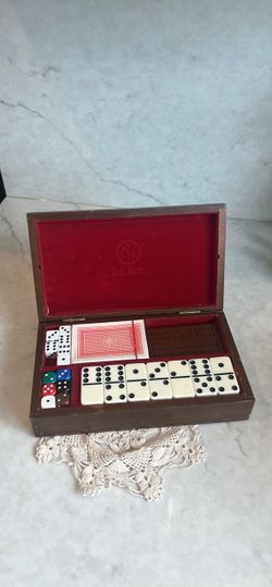 Vintage domino dice, and card collection inbox