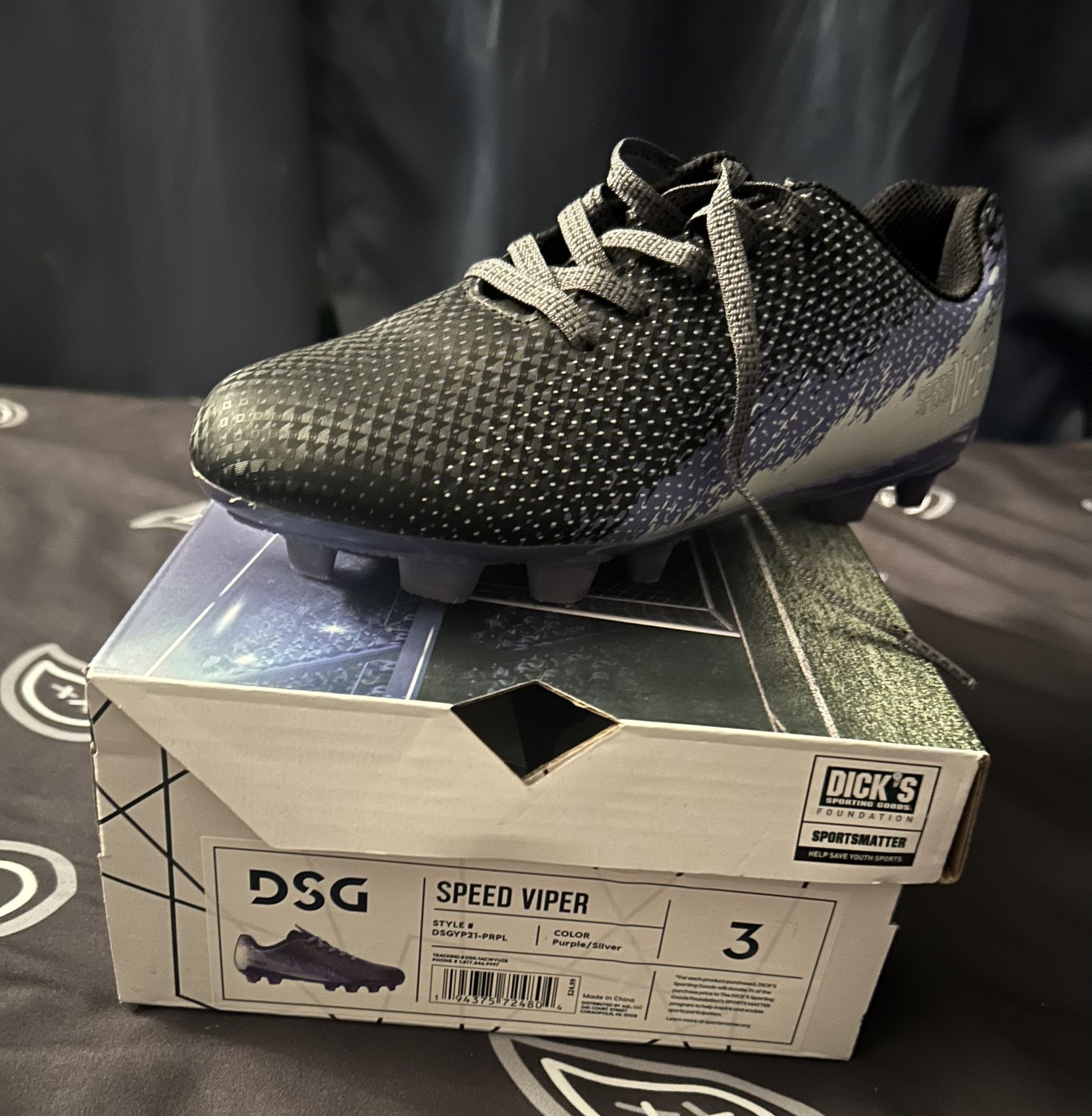 DSG Speed Viper Soccer Cleats Purple And Silver Size 3 Kids