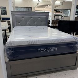 Queen Grey LED Bed + Mattress + Boxspring $789 - $50 Down