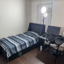 Twin XL Bed Frame with LED Lights and Charging Station