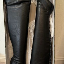 9W Cameron Silver Over The Knee Boots Black 