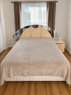 Queen Bed Frame with Arched Mirror Headboard