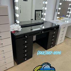 Big Vanity With Lightbulb Mirror🪞 Black 🚚