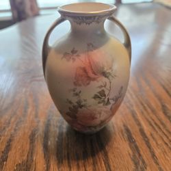 Vintage Porcelain Hand Painted Floral Double Handle Vase