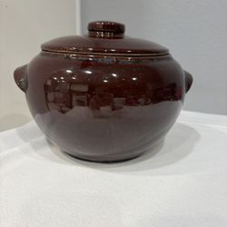 Vintage Brown Clay Bean Pot Or Cookie Jar