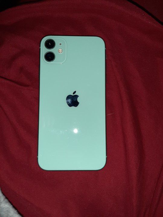 I Phone 11 Turquoise W/ Case And Braided 6 Ft. Charger cord And Block