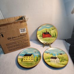 NEW VINTAGE HOME INTERIORS Church,  Schoolhouse, & Barn Wall Decor Plate Set 8"