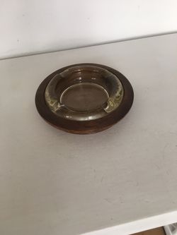 Antique ash tray- maple and glass