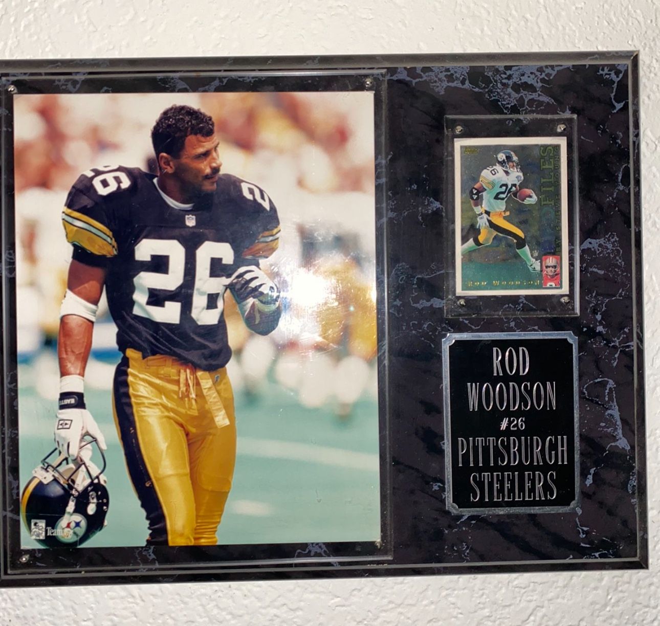 Pittsburgh Steelers Rod Woodson Picture and Card On Plaque