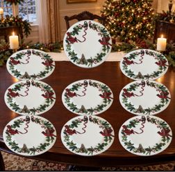 Like NEW Royal Norfolk Cardinal Christmas Dinner Plates – Set of 9